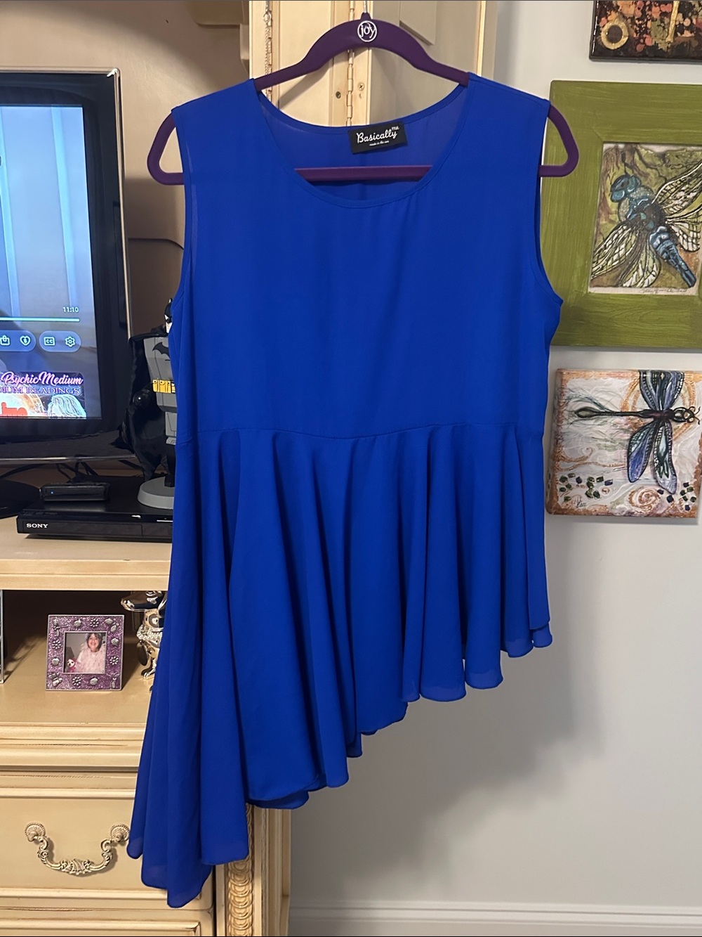 Basically Royal Blue Asymmetric Sleeveless Blouse